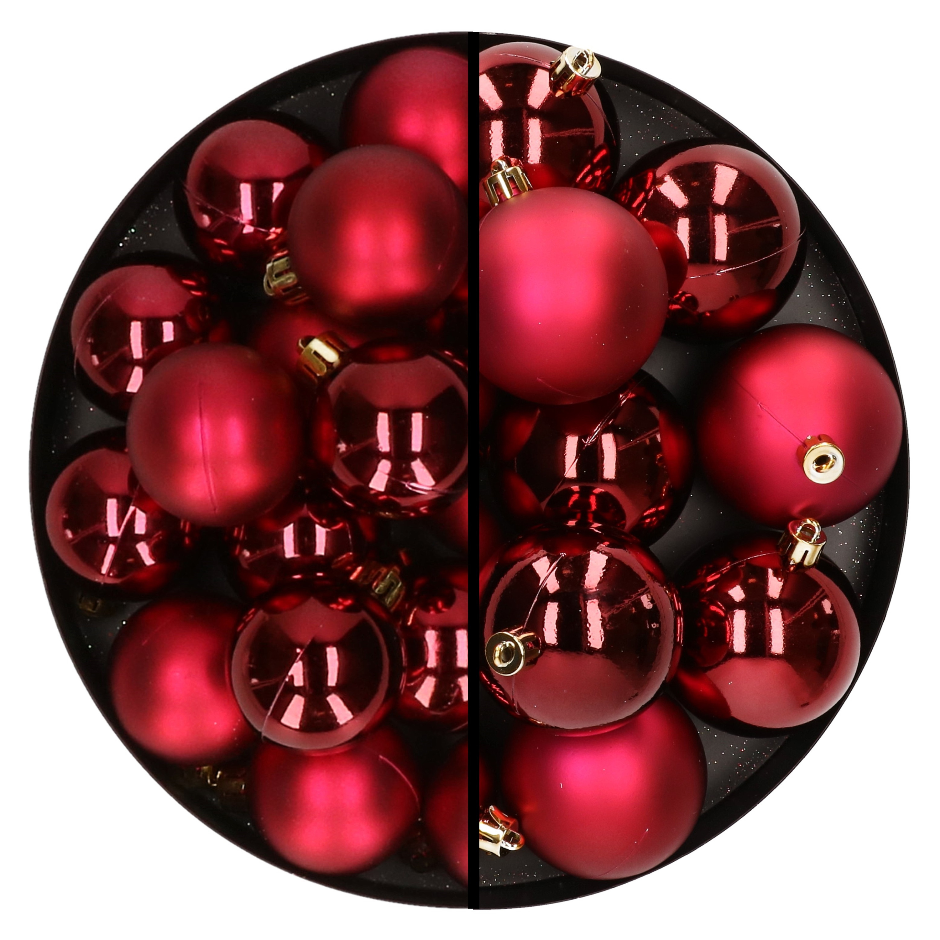 28x stuks kunststof kerstballen donkerrood 4 en 6 cm