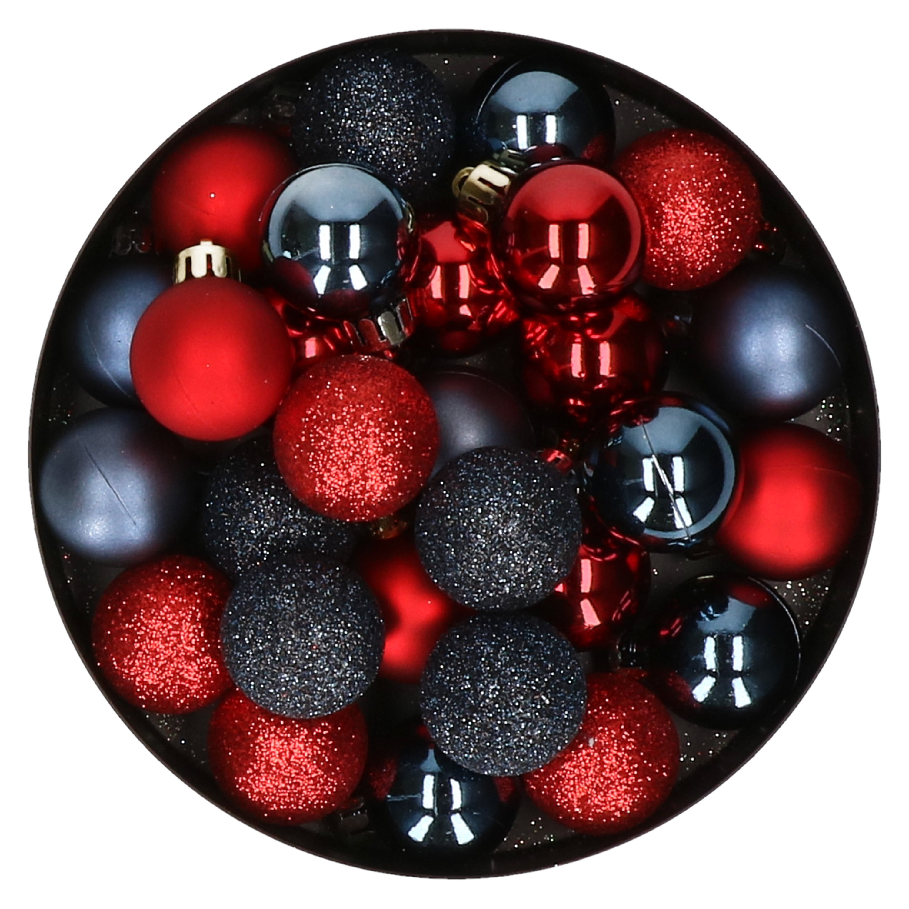 28x stuks kunststof kerstballen rood en donkerblauw mix 3 cm