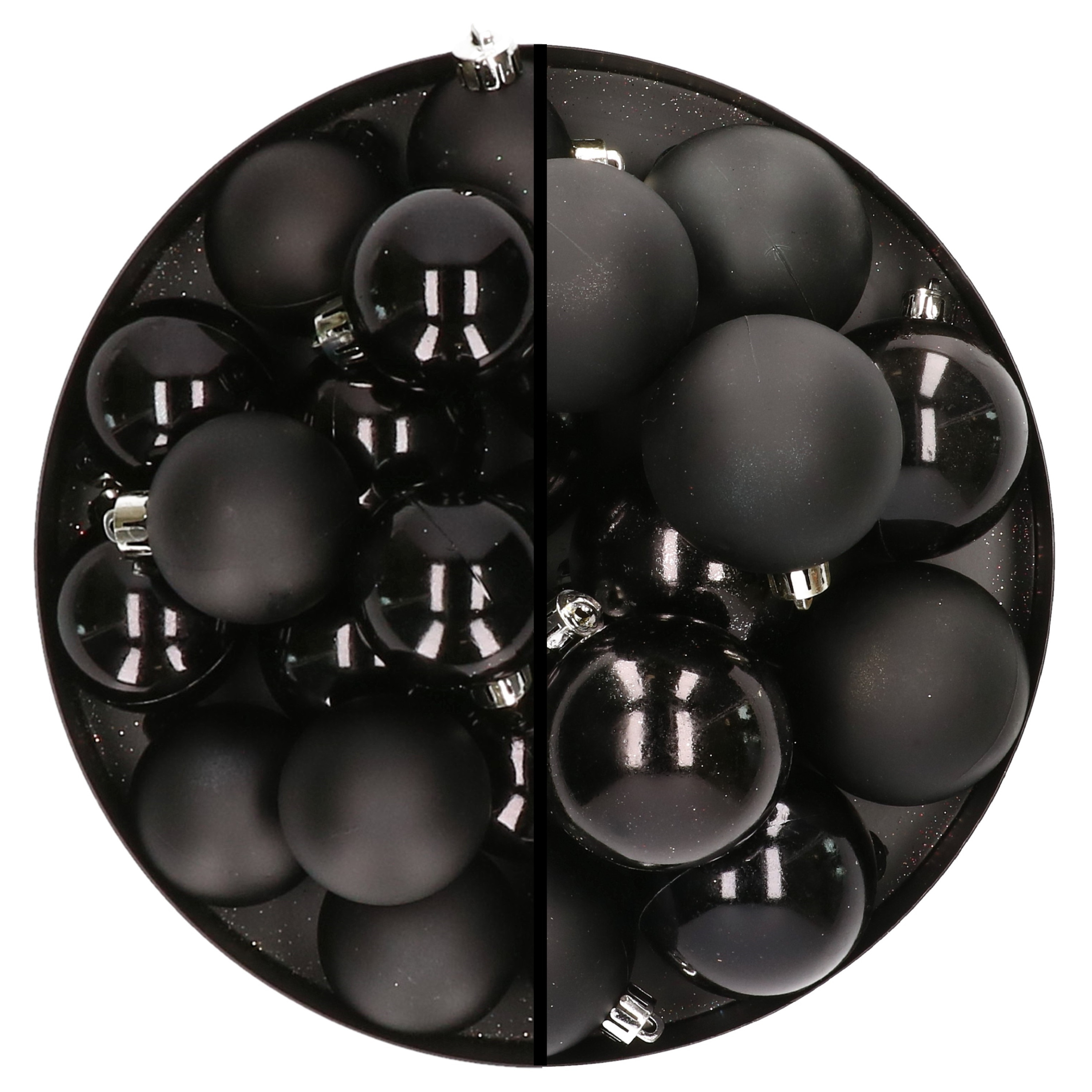 28x stuks kunststof kerstballen zwart 4 en 6 cm