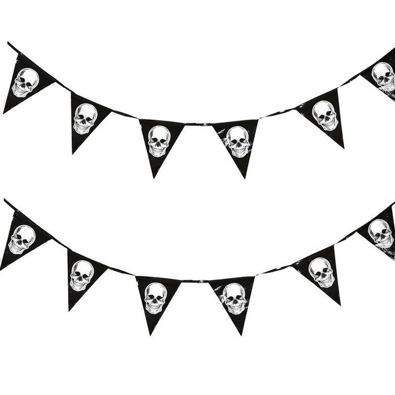 2x Horror schedel vlaggenlijn-slinger 360 cm Halloween decoratie