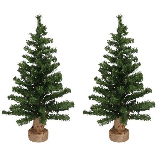2x Kantoor-bureau kerstbomen met Kerstverlichting 75 cm