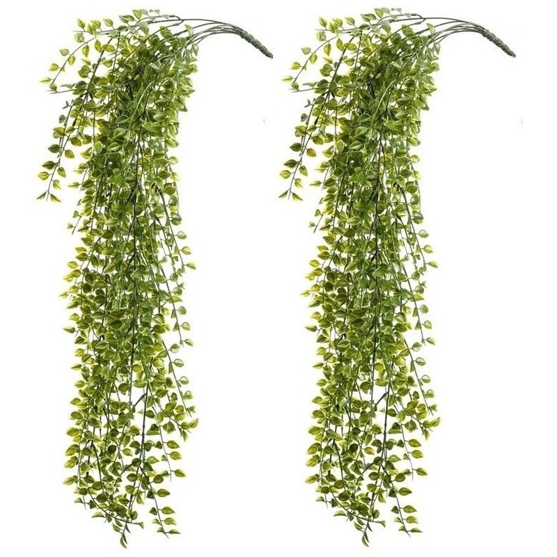 2x Kantoor UV kunstplanten groene ficus hangplant-tak 80 cm
