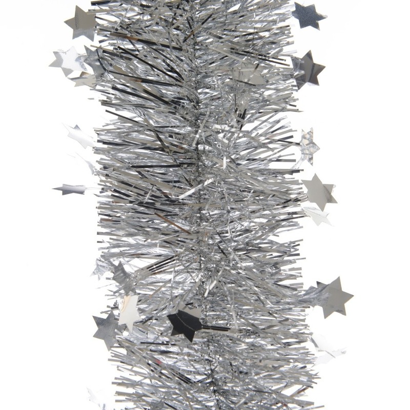 2x Kerstboom folie slinger met ster zilver 270 cm