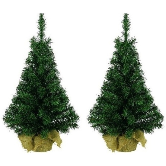 2x Kleine nep-kunst kerstbomen 90 cm