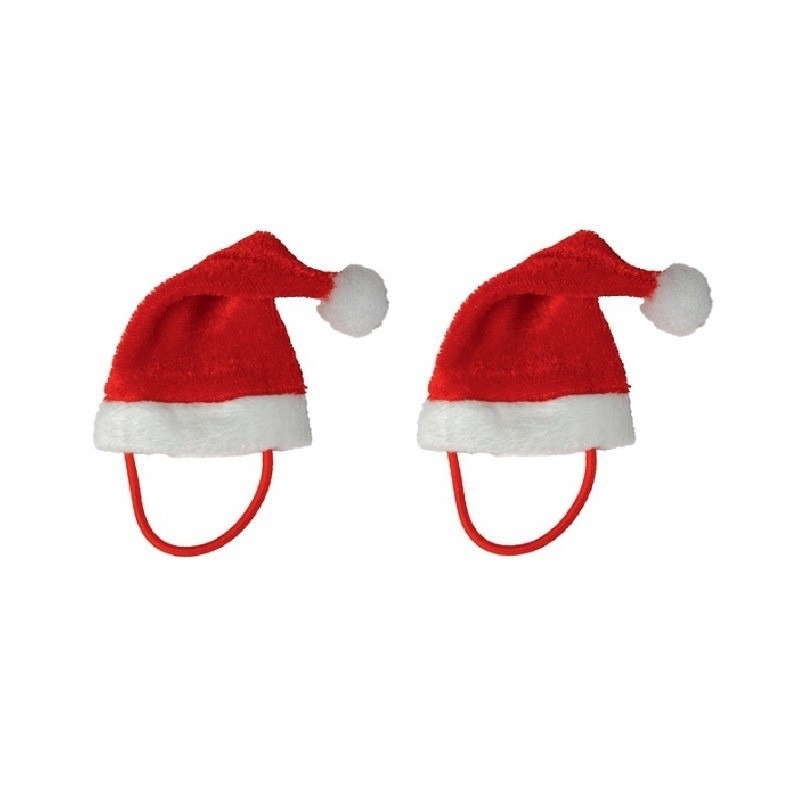 2x Mini kerstmutsen met bandje voor mini knuffeldieren of kleine poppen