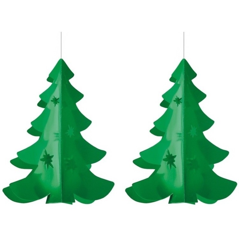 2x Papieren hangdecoratie kerstboom