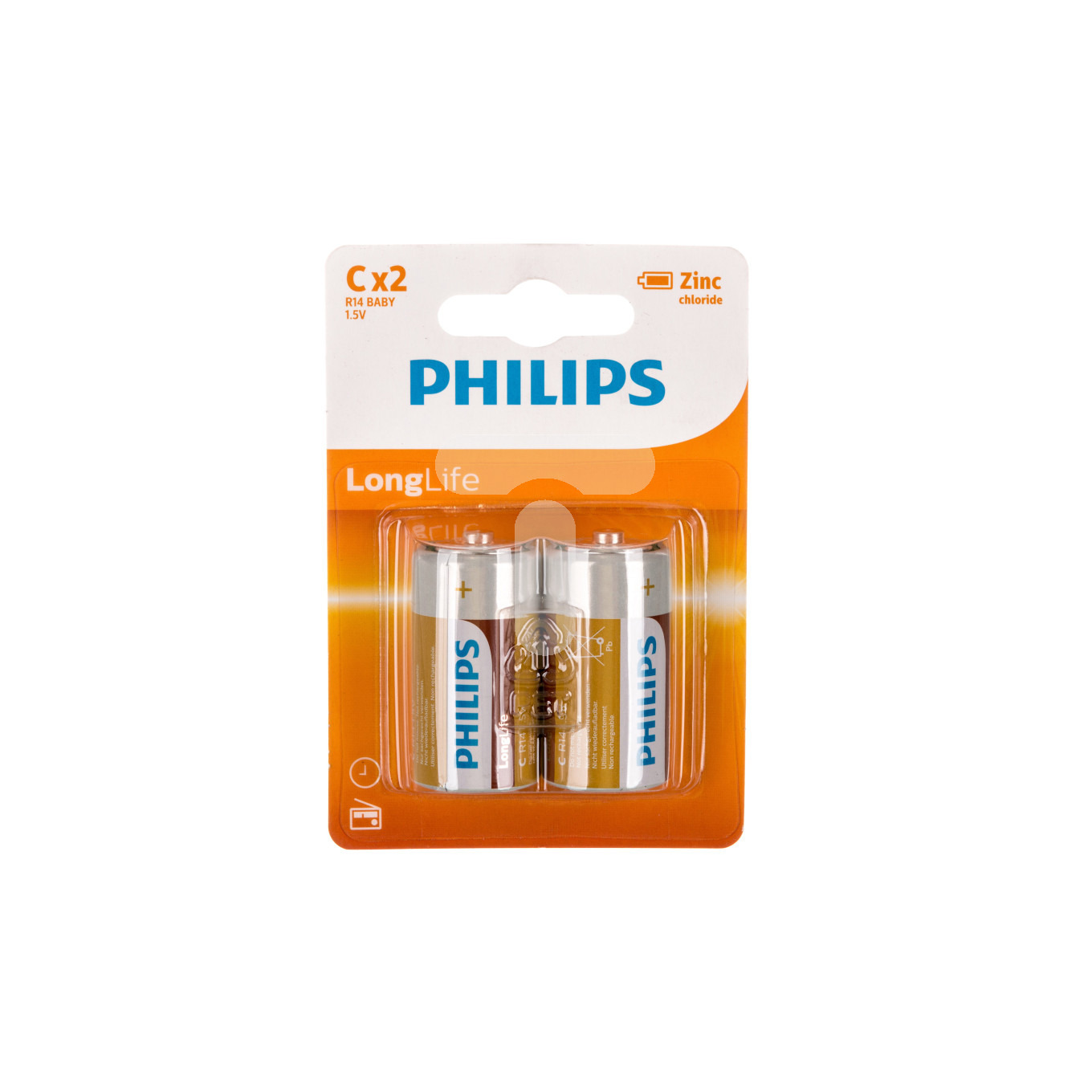 2x Philips Long Life batterijen LR14 C 1,5 V