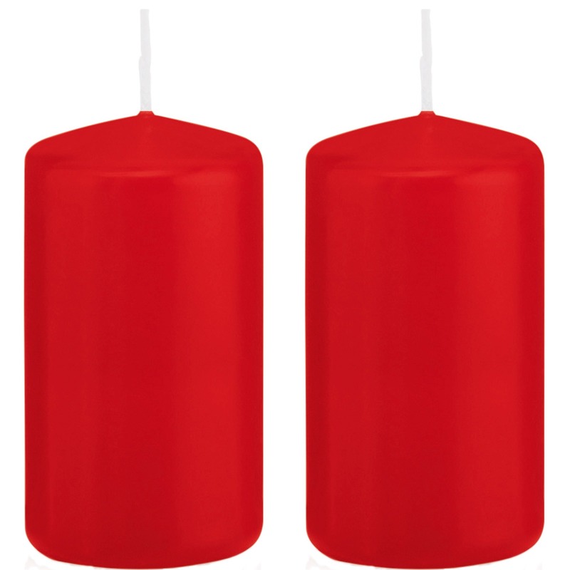 2x Rode woondecoratie kaarsen 6 x 12 cm 40 branduren