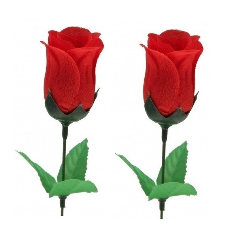 2x Voordelige rode roos kunstbloemen 28 cm