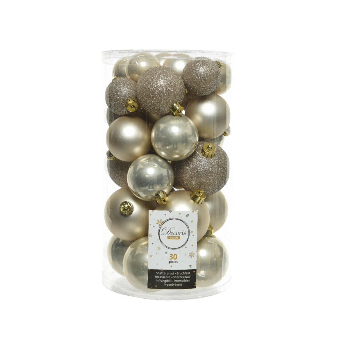 30x Licht parel-champagne kerstballen 4 5 6 cm kunststof mat
