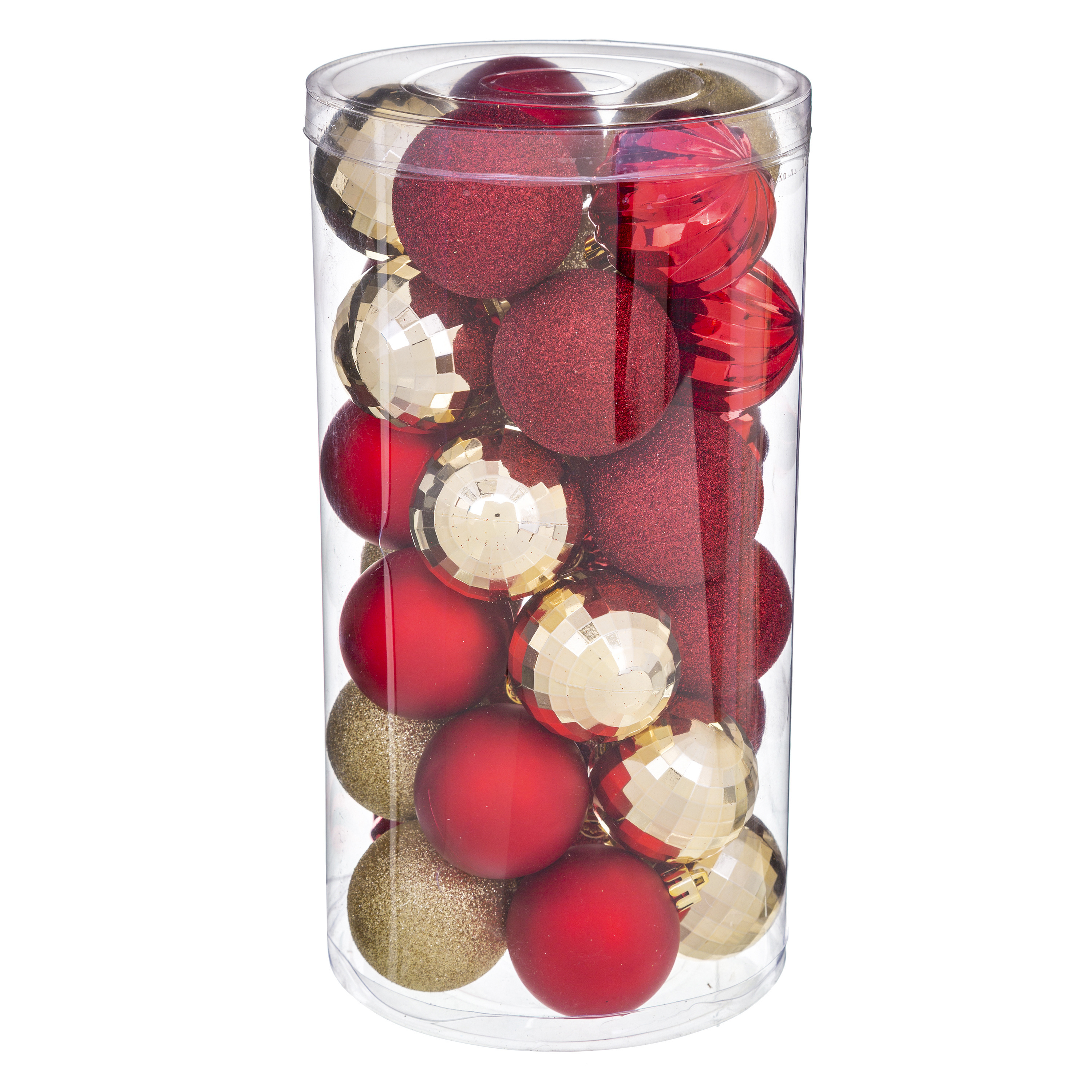 30x stuks kerstballen mix rood-champagne glans en mat kunststof 6 cm