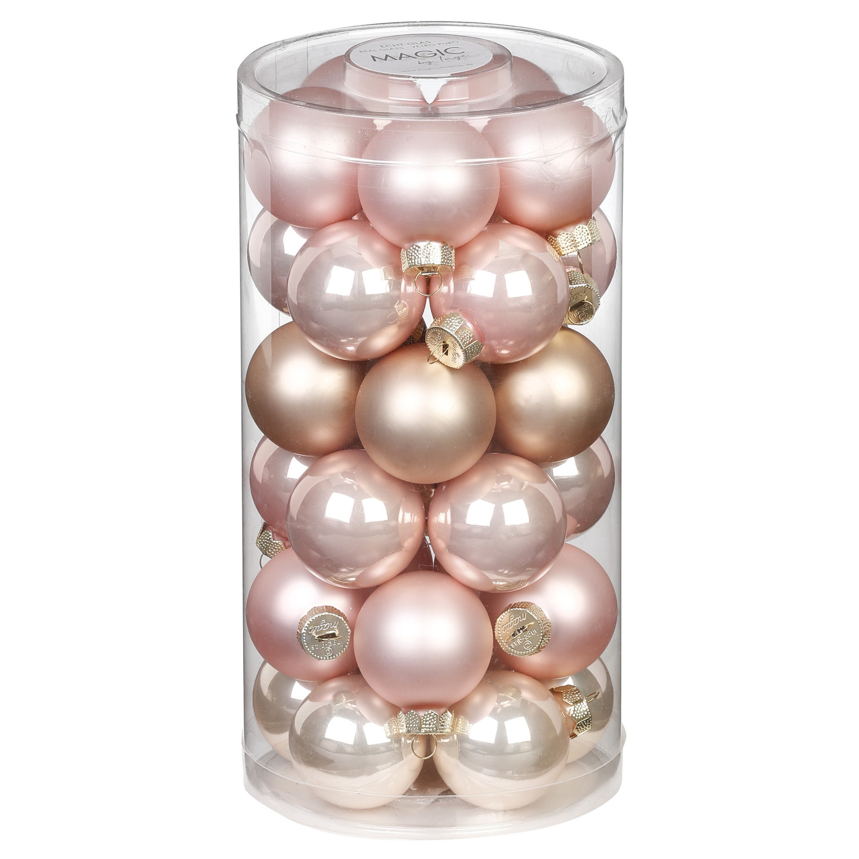 30x stuks kleine glazen kerstballen parel roze 4 cm