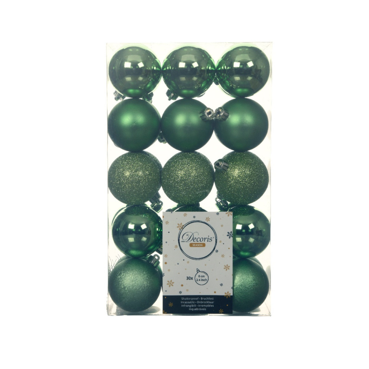 30x stuks kunststof kerstballen groen 6 cm glans-mat-glitter