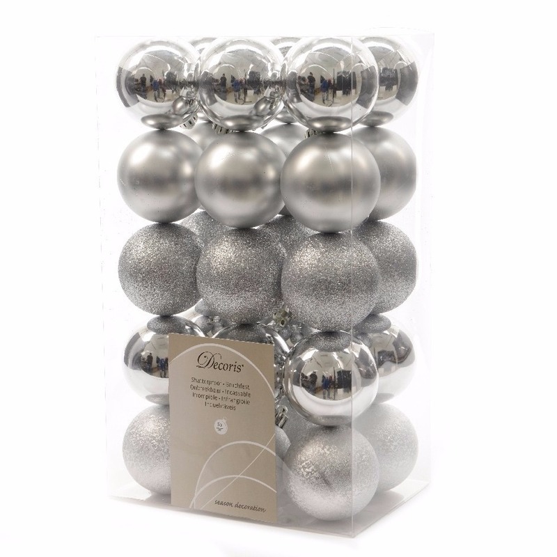 30x Zilveren kerstballen 6 cm glanzende-matte-glitter kunststof-plastic kerstversiering