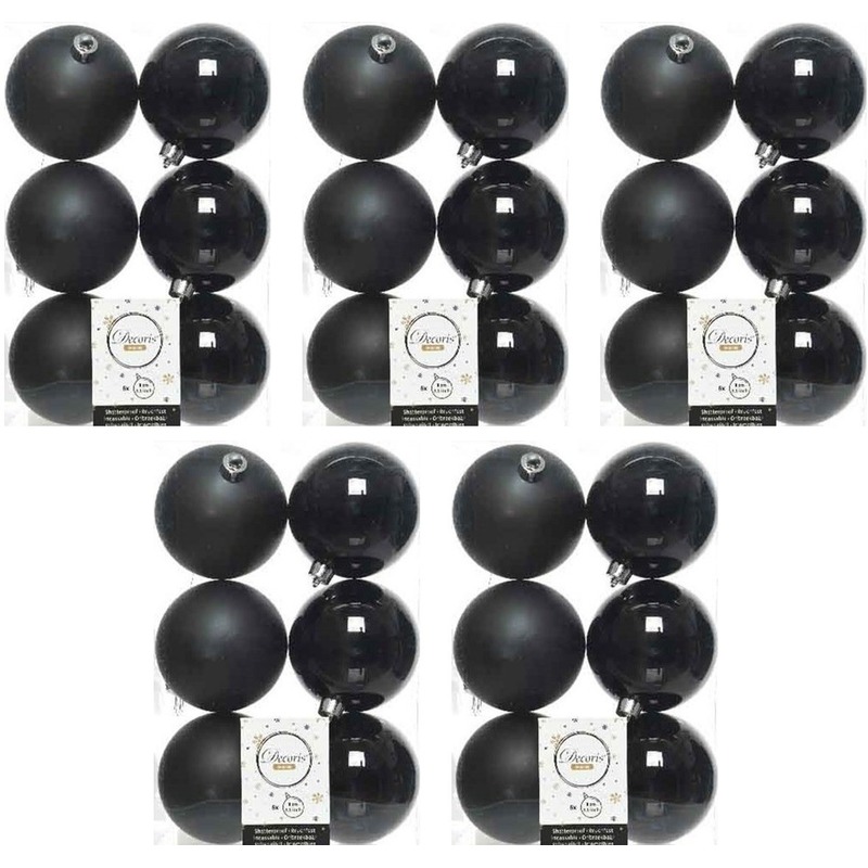 30x Zwarte kerstballen 8 cm glanzende-matte kunststof-plastic kerstversiering