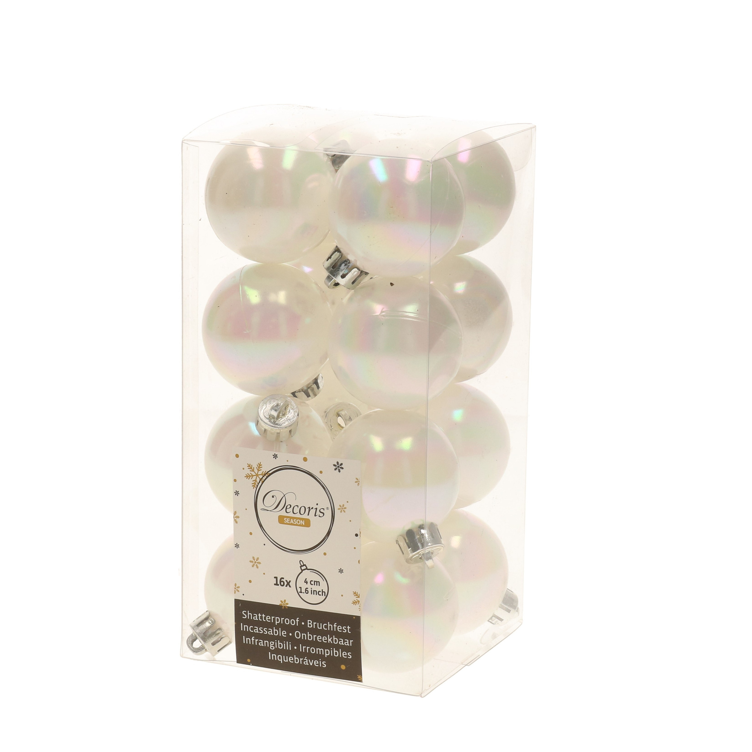 32x Parelmoer witte kerstballen 4 cm glanzende-matte kunststof-plastic kerstversiering