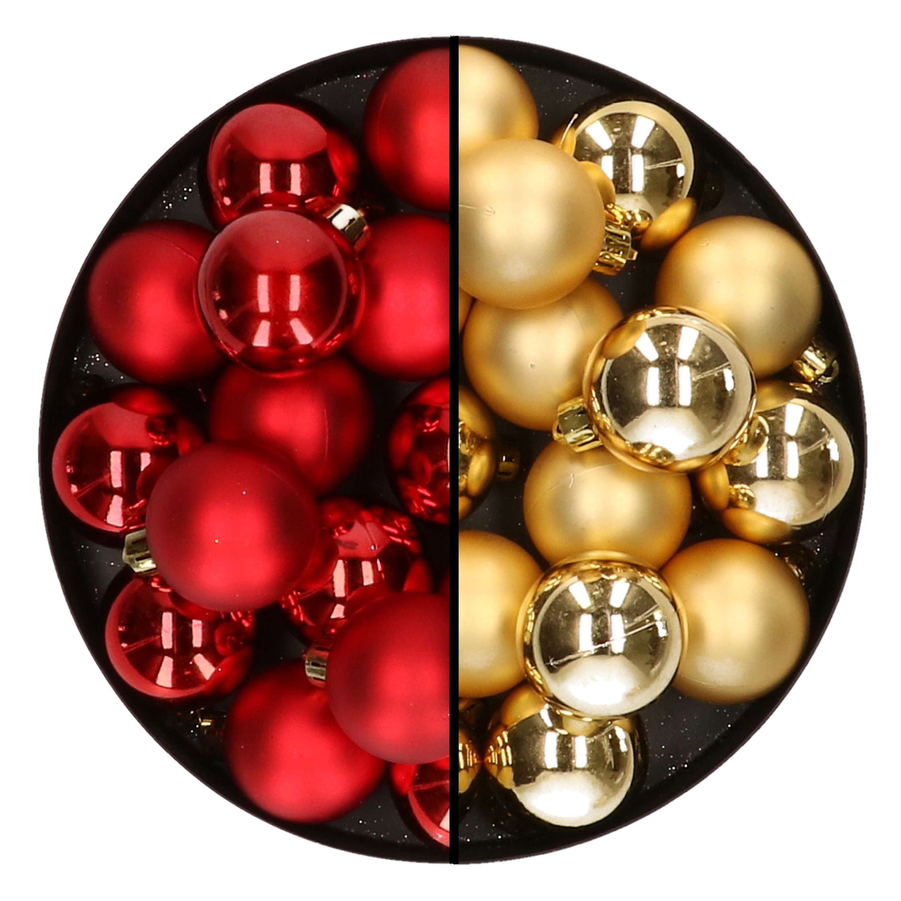 32x stuks kunststof kerstballen mix van rood en goud 4 cm