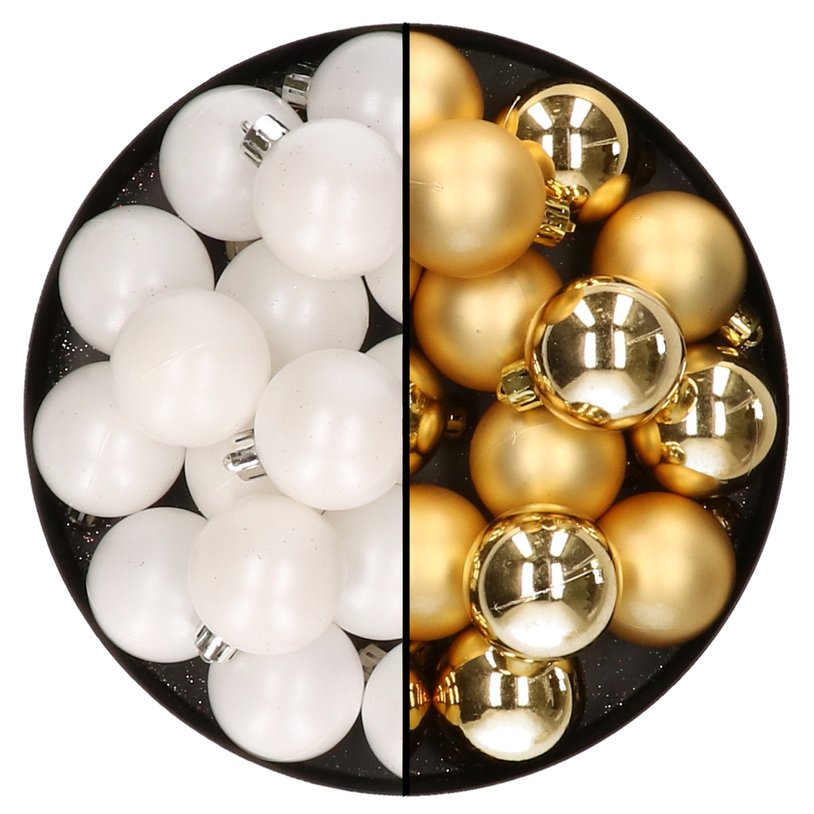 32x stuks kunststof kerstballen mix van wit en goud 4 cm