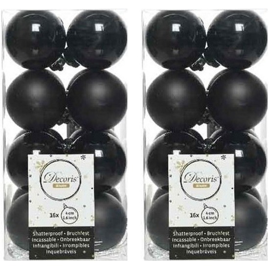 32x Zwarte kerstballen 4 cm glanzende-matte kunststof-plastic kerstversiering