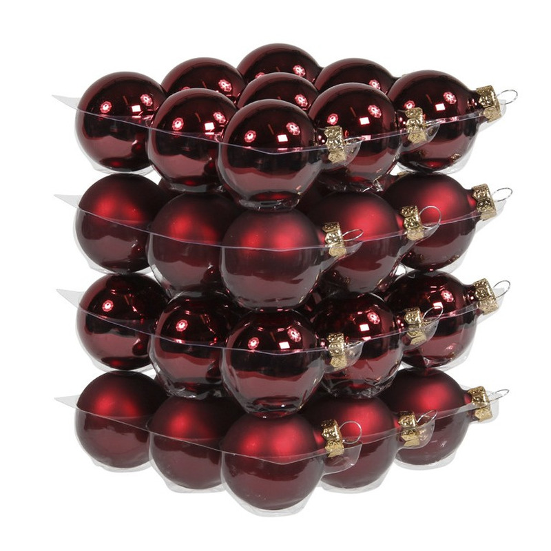 36x Donkerrode glazen kerstballen 4 cm mat-glans