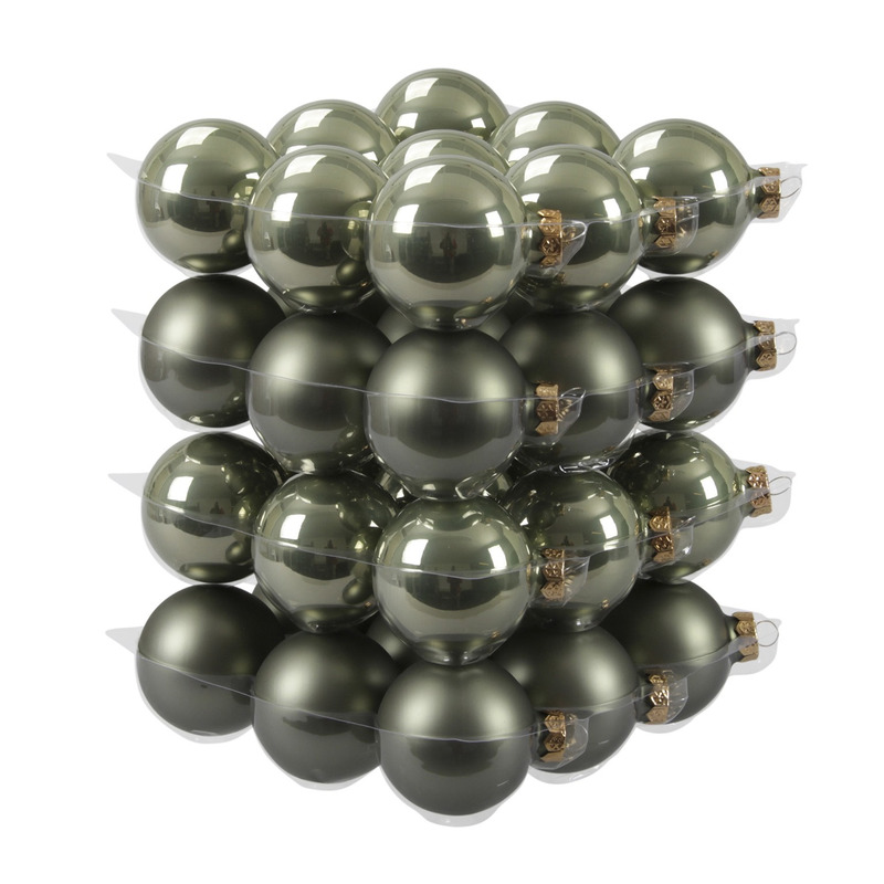 36x Graniet groene kerstballen mat-glans 6 cm glas kerstversiering