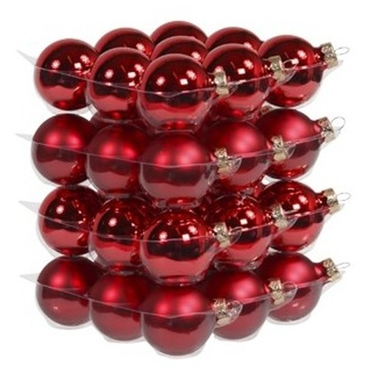36x stuks glazen kerstballen rood 4 cm mat-glans