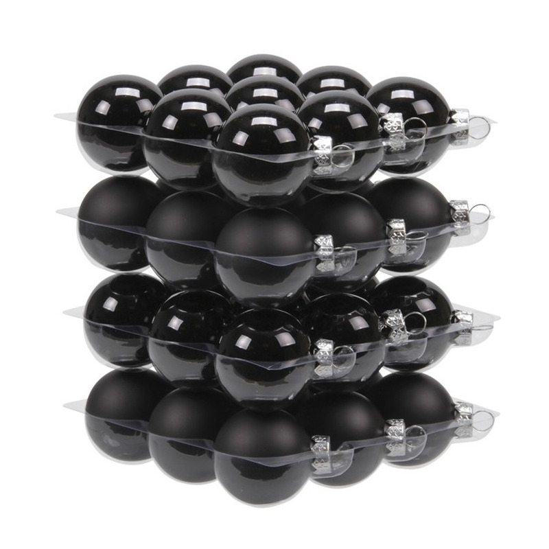 36x Zwarte glazen kerstballen 4 cm mat-glans