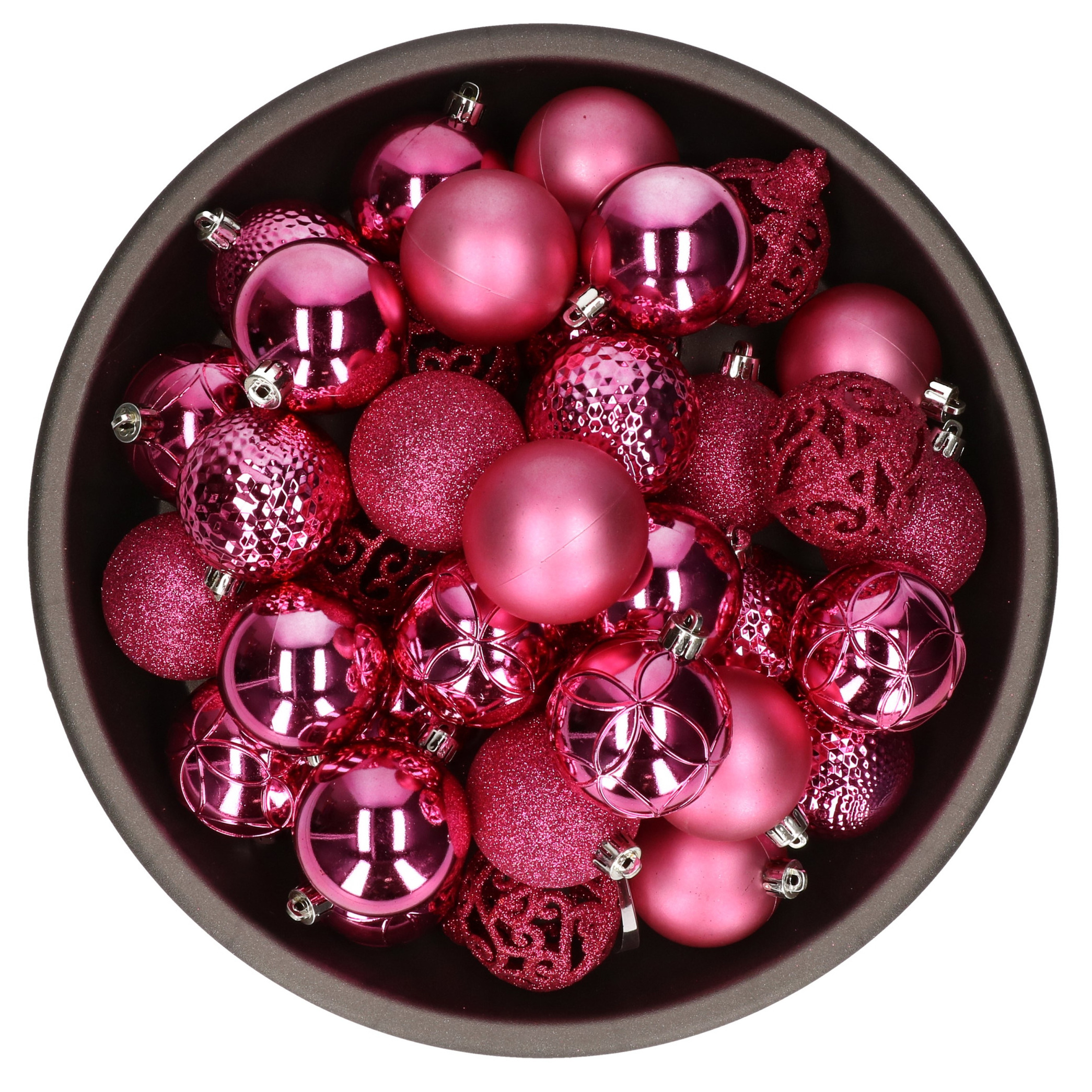 37x stuks kunststof kerstballen fuchsia roze 6 cm glans-mat-glitter mix
