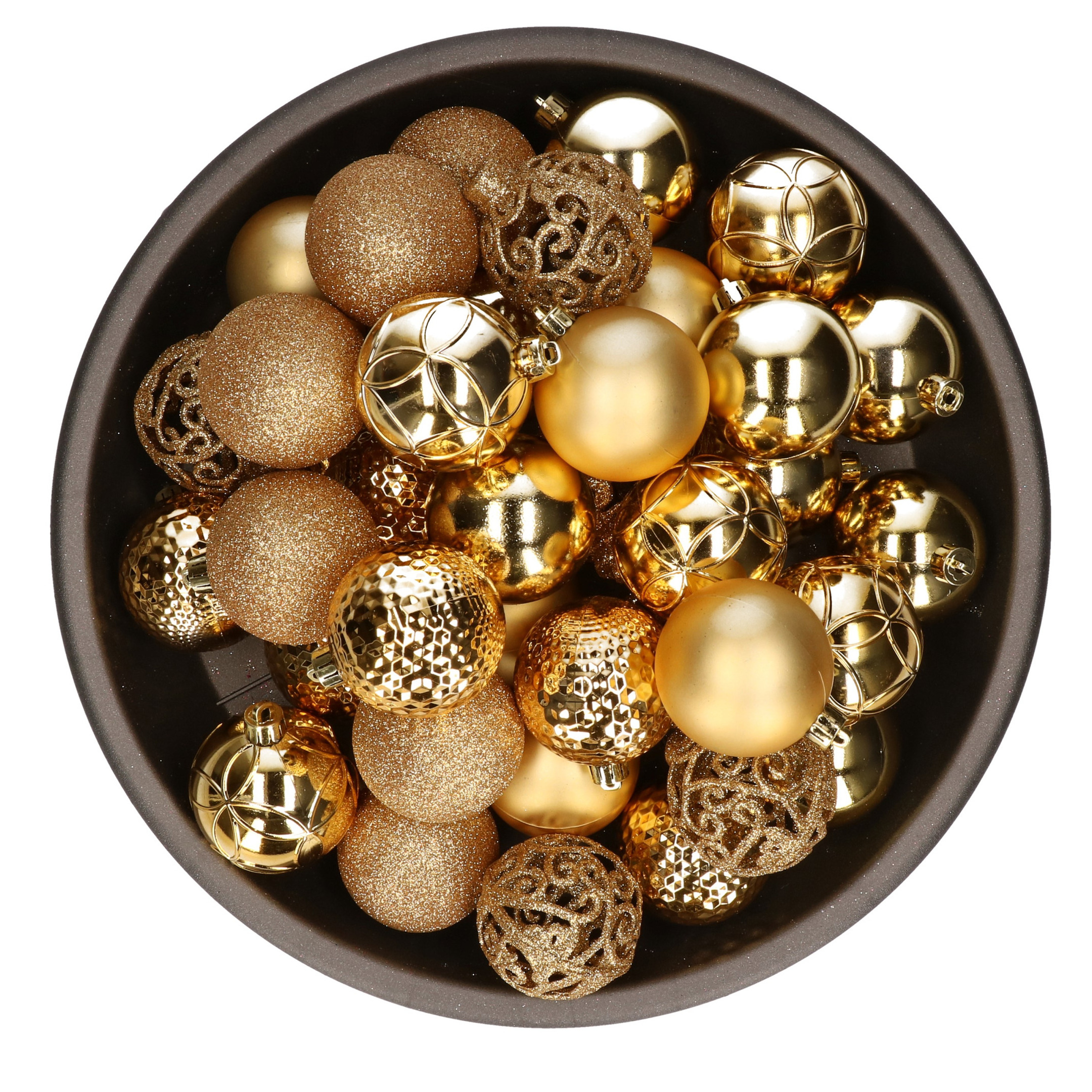 37x stuks kunststof kerstballen goud 6 cm glans-mat-glitter mix
