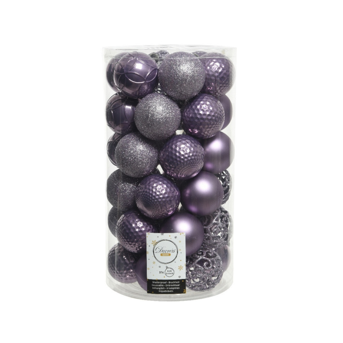 37x stuks kunststof kerstballen heide lila paars 6 cm glans-mat-glitter mix
