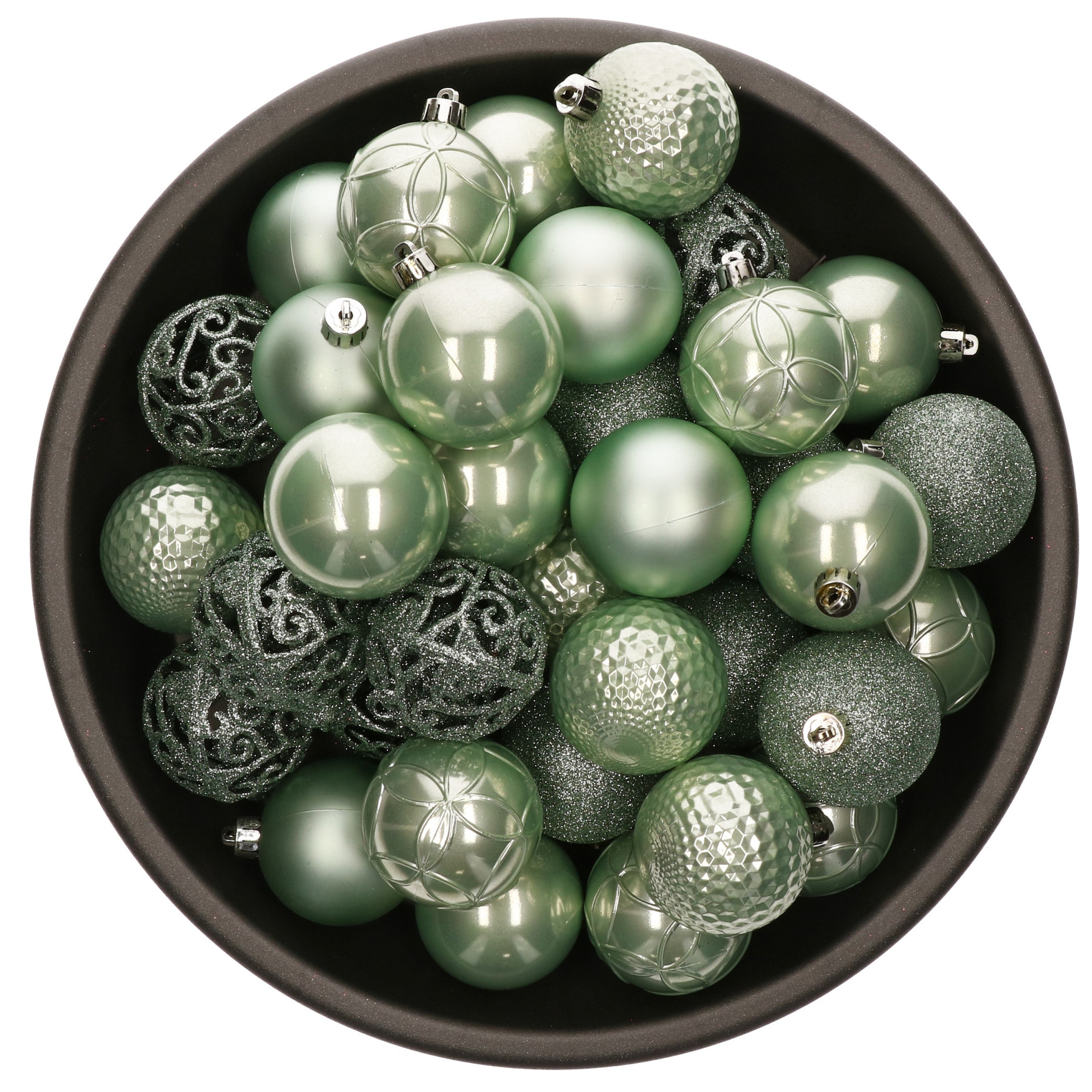 37x stuks kunststof kerstballen mintgroen (eucalyptus) 6 cm glans-mat-glitter mix