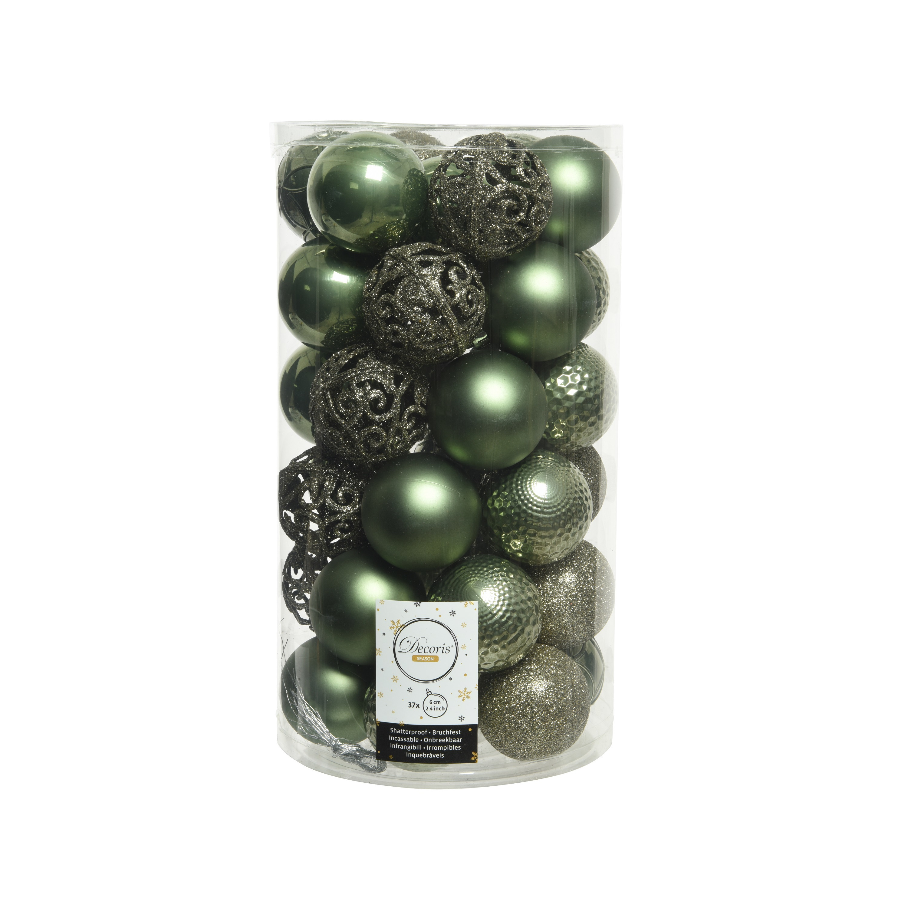37x stuks kunststof kerstballen mos groen 6 cm glans-mat-glitter mix