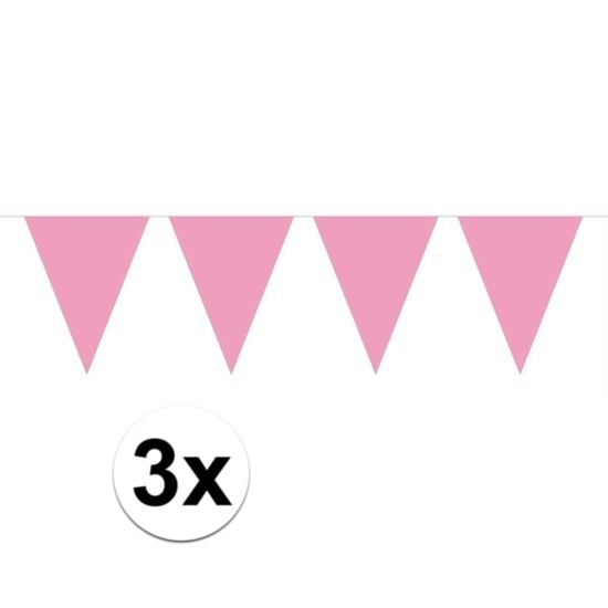 3x Baby roze mini vlaggenlijn feestversiering