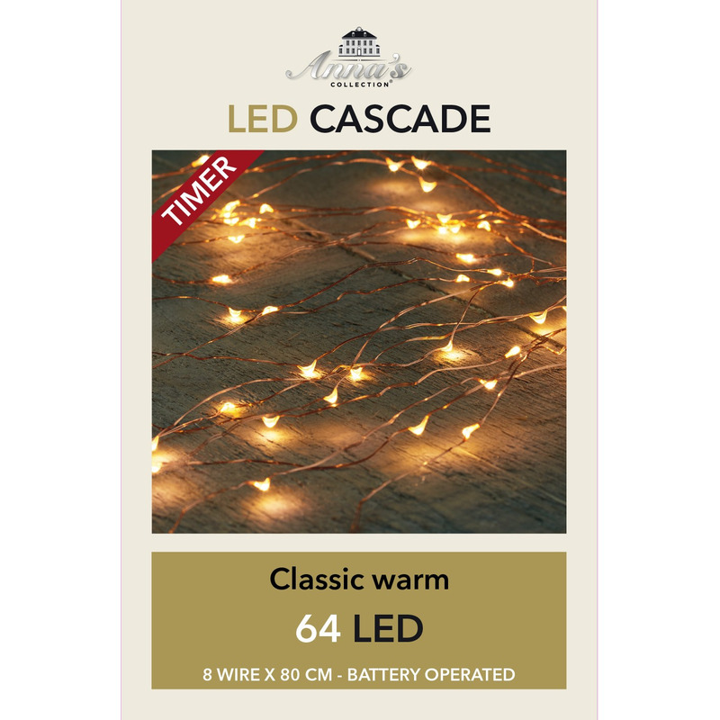 3x Cascade draadverlichting 64 witte lampjes op batterij