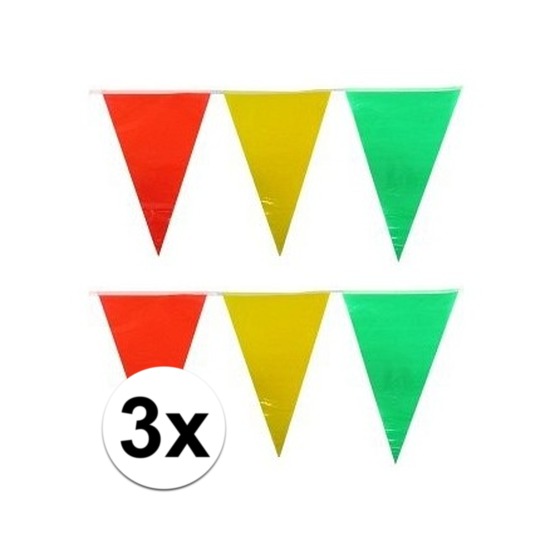 3x decoratie vlaggenlijn geel-rood-groen 10 meter