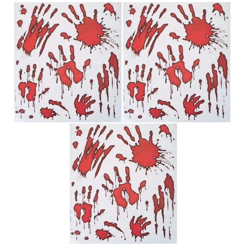 3x Horror raamstickers bloedende handafdrukken set
