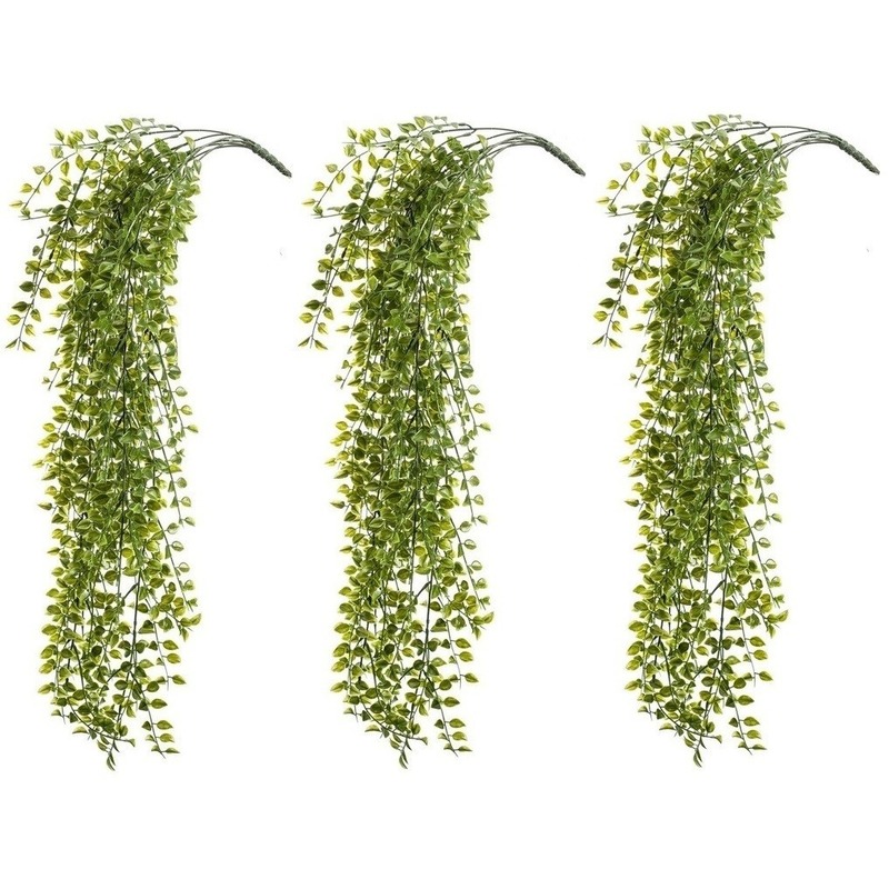 3x Kantoor UV kunstplanten groene ficus hangplant-tak 80 cm