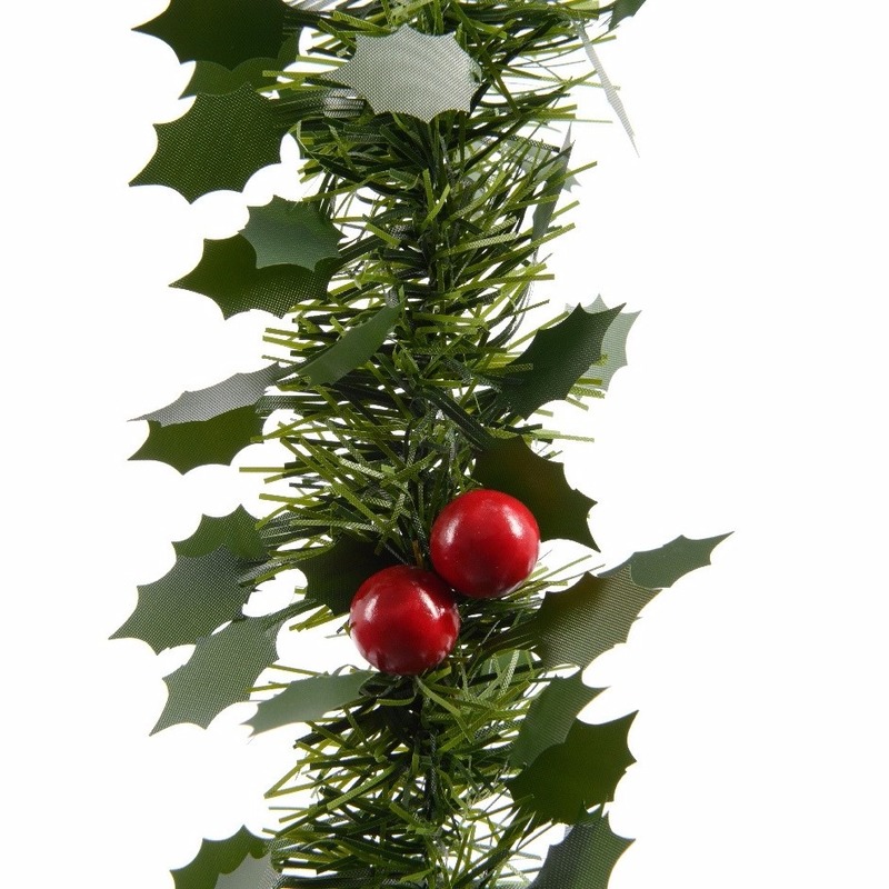 3x Kerstboom slingers met hulst 270 cm