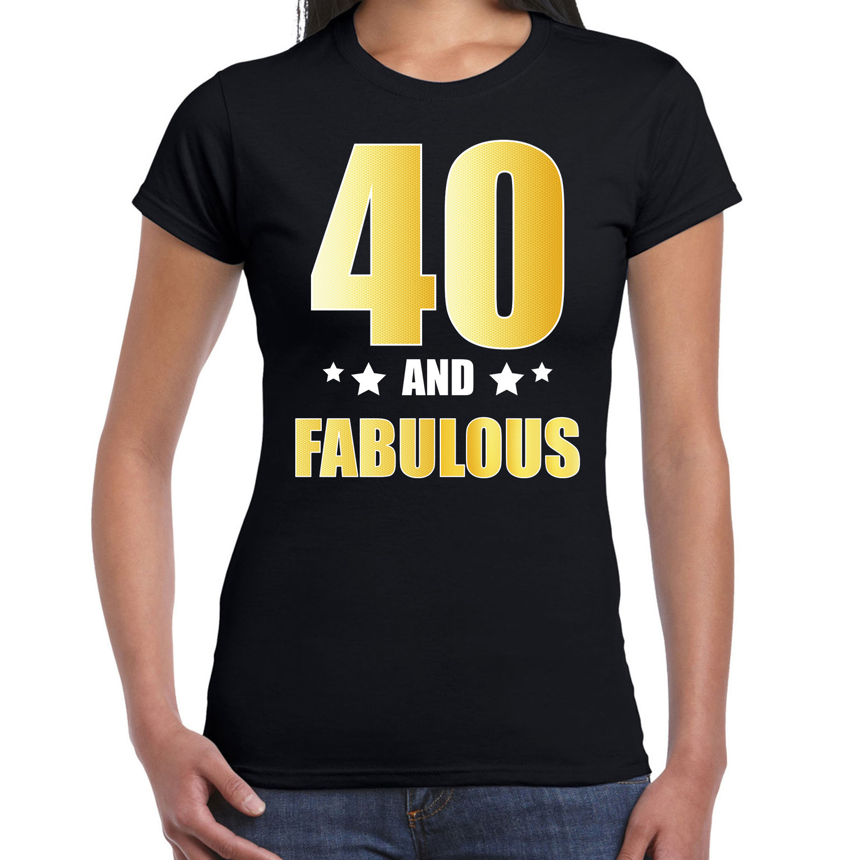 40 and fabulous verjaardag cadeau t-shirt-shirt goud 40 jaar zwart voor dames