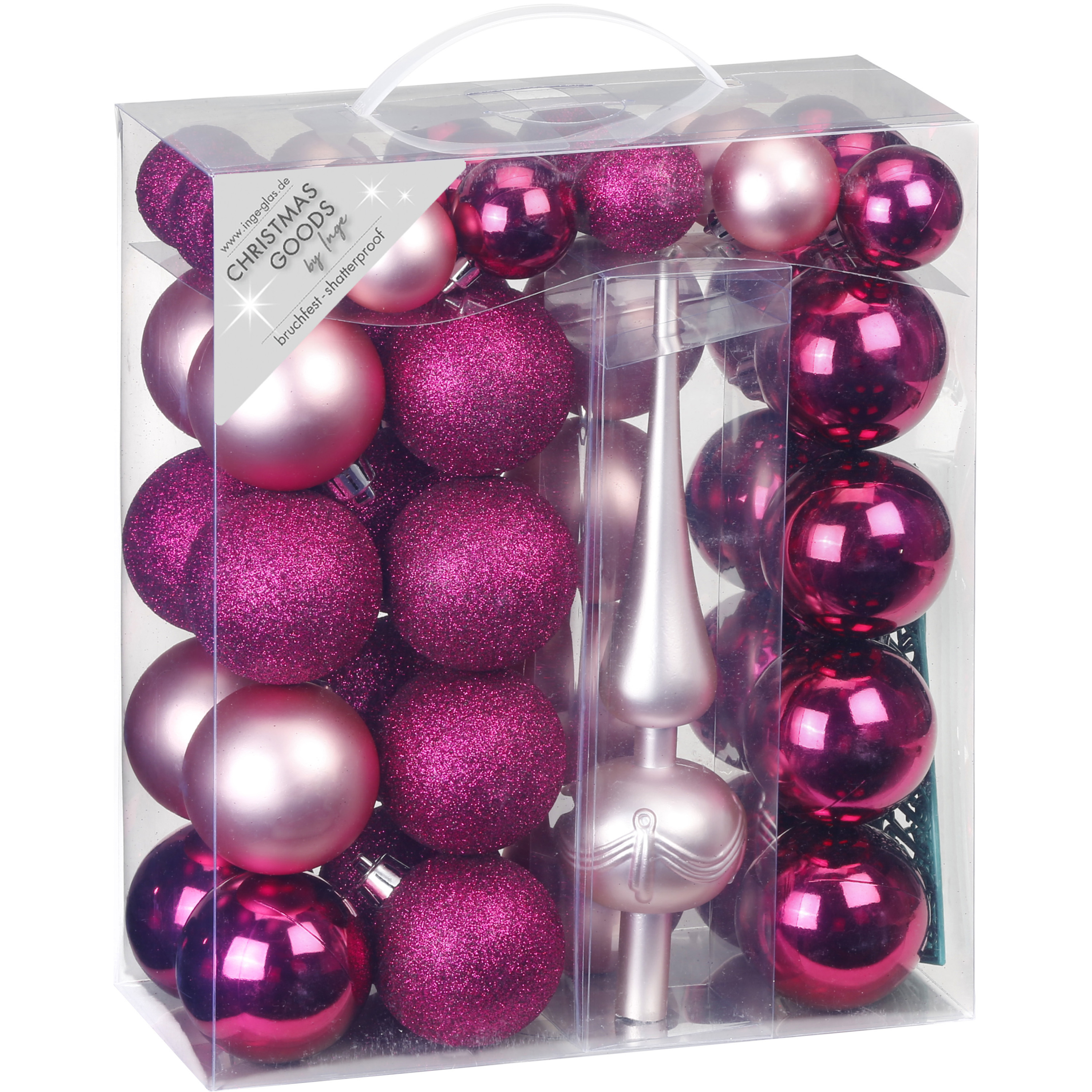 47x stuks kunststof kerstballen fuchsia roze en lichtroze 4-6 cm mat-glans met piek