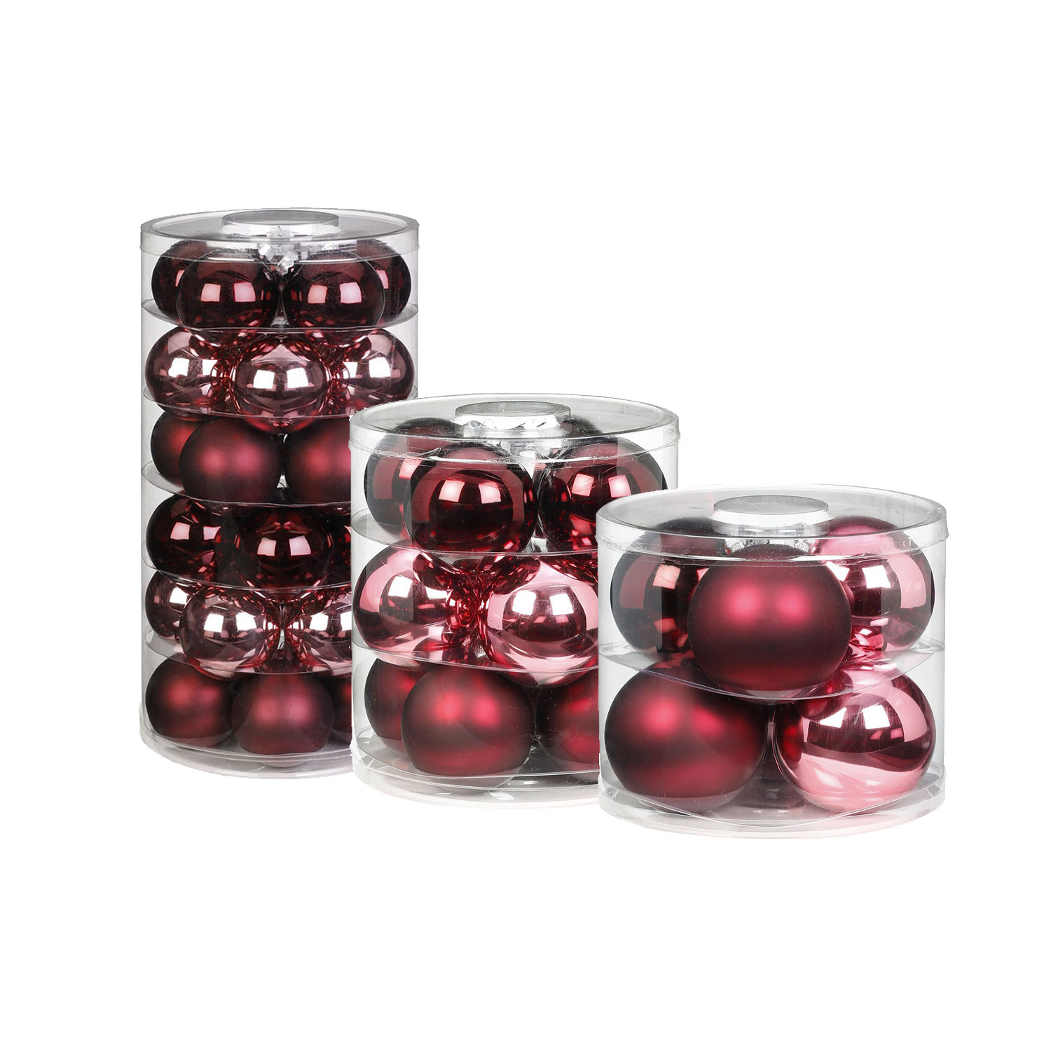 48x Berry Kiss mix roze-rode glazen kerstballen glans en mat