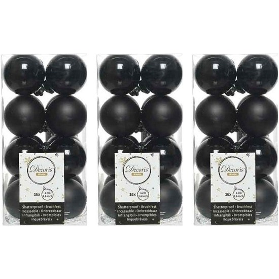 48x Zwarte kerstballen 4 cm glanzende-matte kunststof-plastic kerstversiering