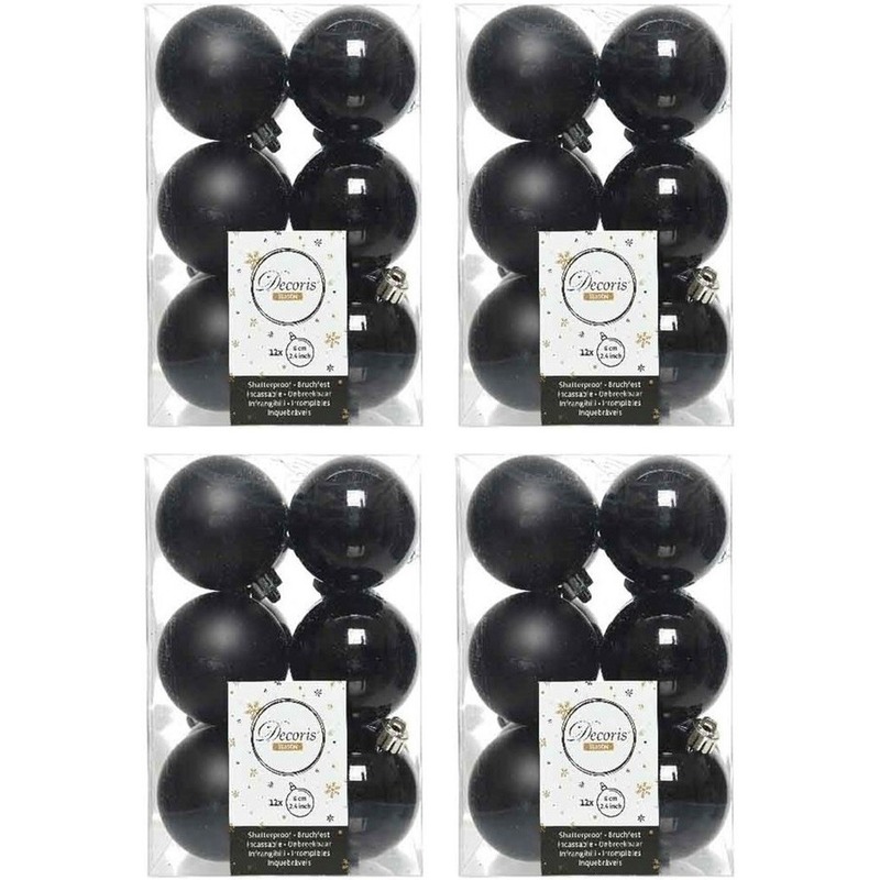 48x Zwarte kerstballen 6 cm glanzende-matte kunststof-plastic kerstversiering