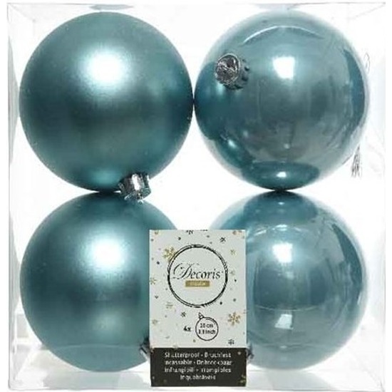 4x IJsblauwe kerstballen 10 cm glanzende-matte kunststof-plastic kerstversiering