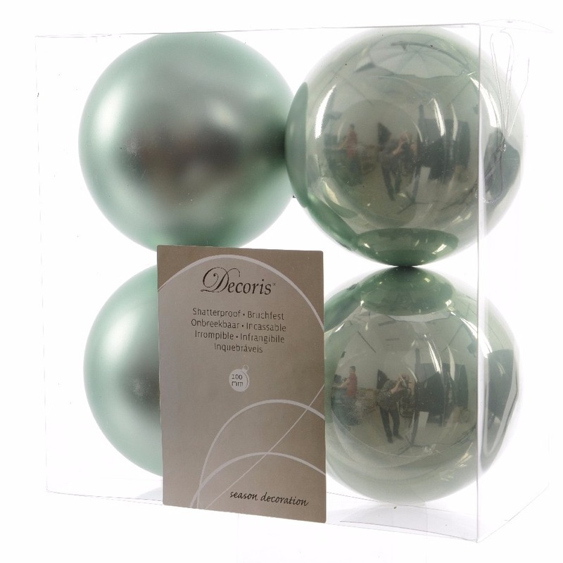 4x Mintgroene kerstballen 10 cm glanzende-matte kunststof-plastic kerstversiering