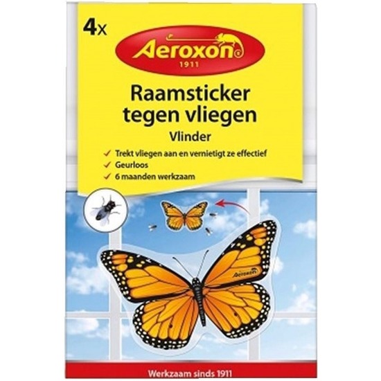 4x Raamsticker-insectenval vlinder tegen vliegen en motten