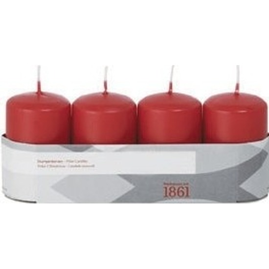 4x Rode woondecoratie kaarsen 5 x 8 cm 18 branduren