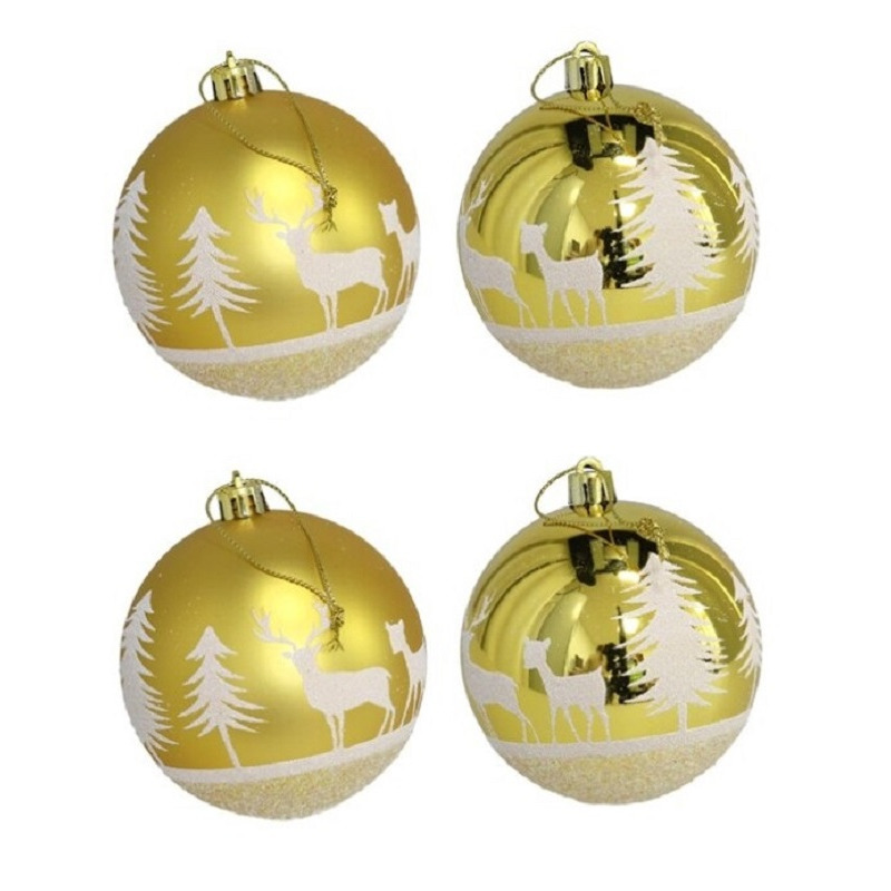 4x stuks gedecoreerde kerstballen goud kunststof 8 cm