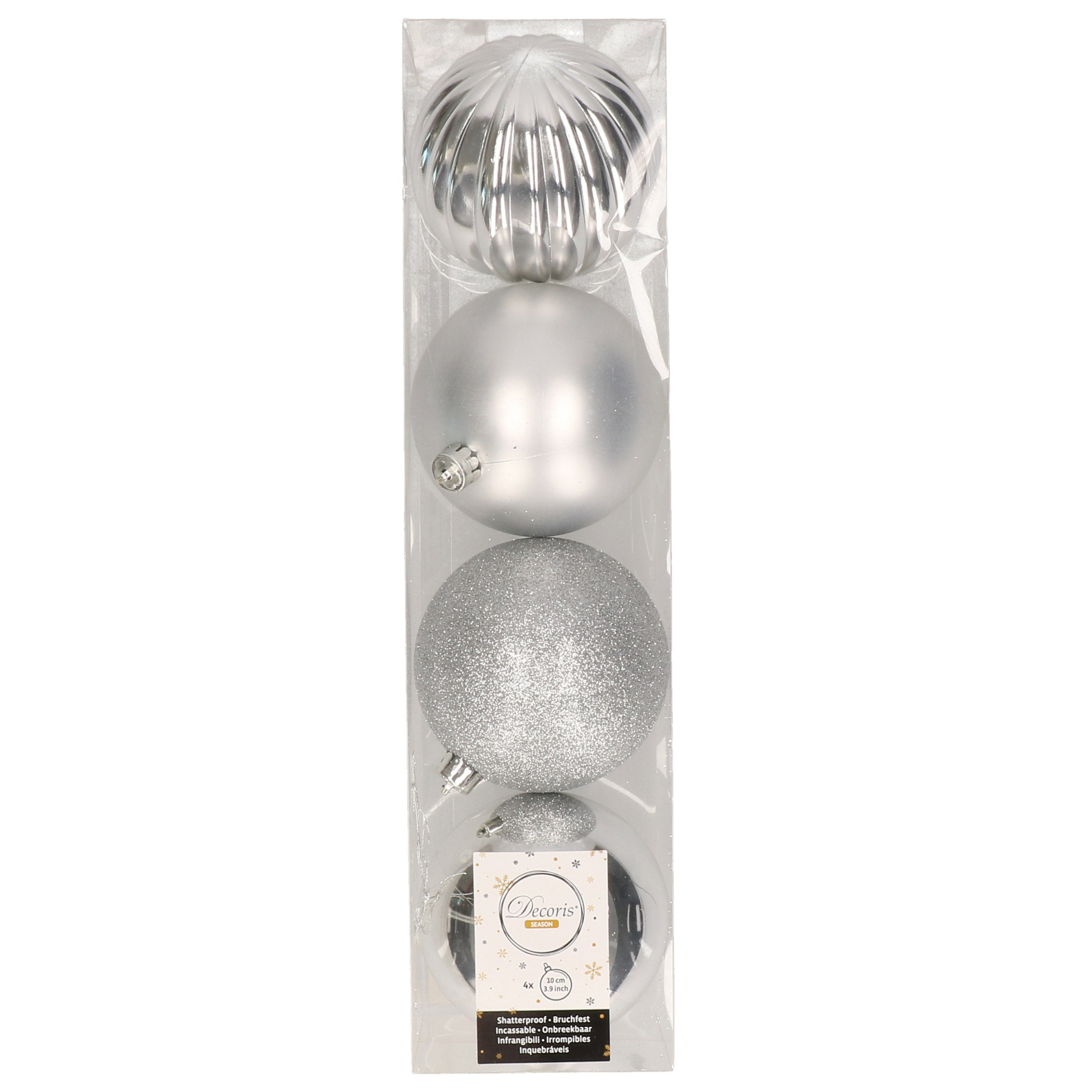 4x Zilveren kerstballen 10 cm glanzende-matte-glitter kunststof-plastic kerstversiering