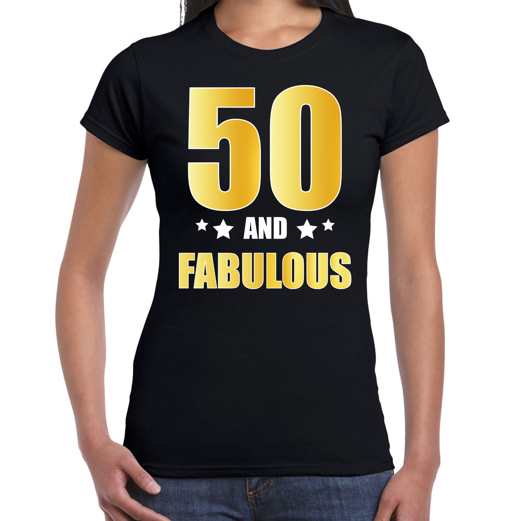 50 and fabulous verjaardag cadeau t-shirt-shirt goud 50 jaar zwart voor dames